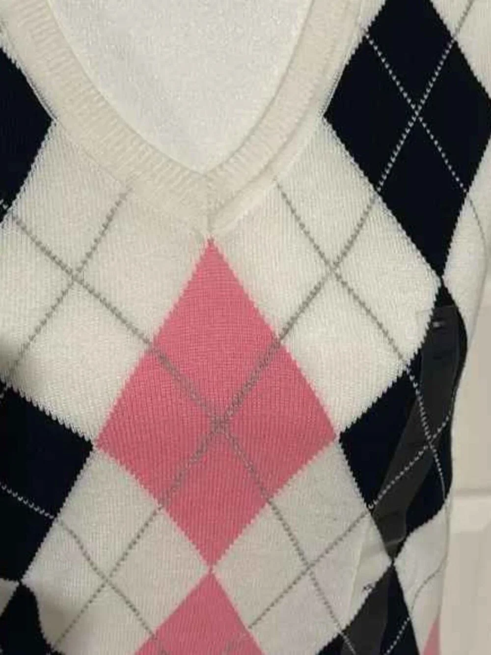 Tommy Hilfiger V-Neck Argyle Short Sleeve Shirt -Y2K- NWT Size: XS